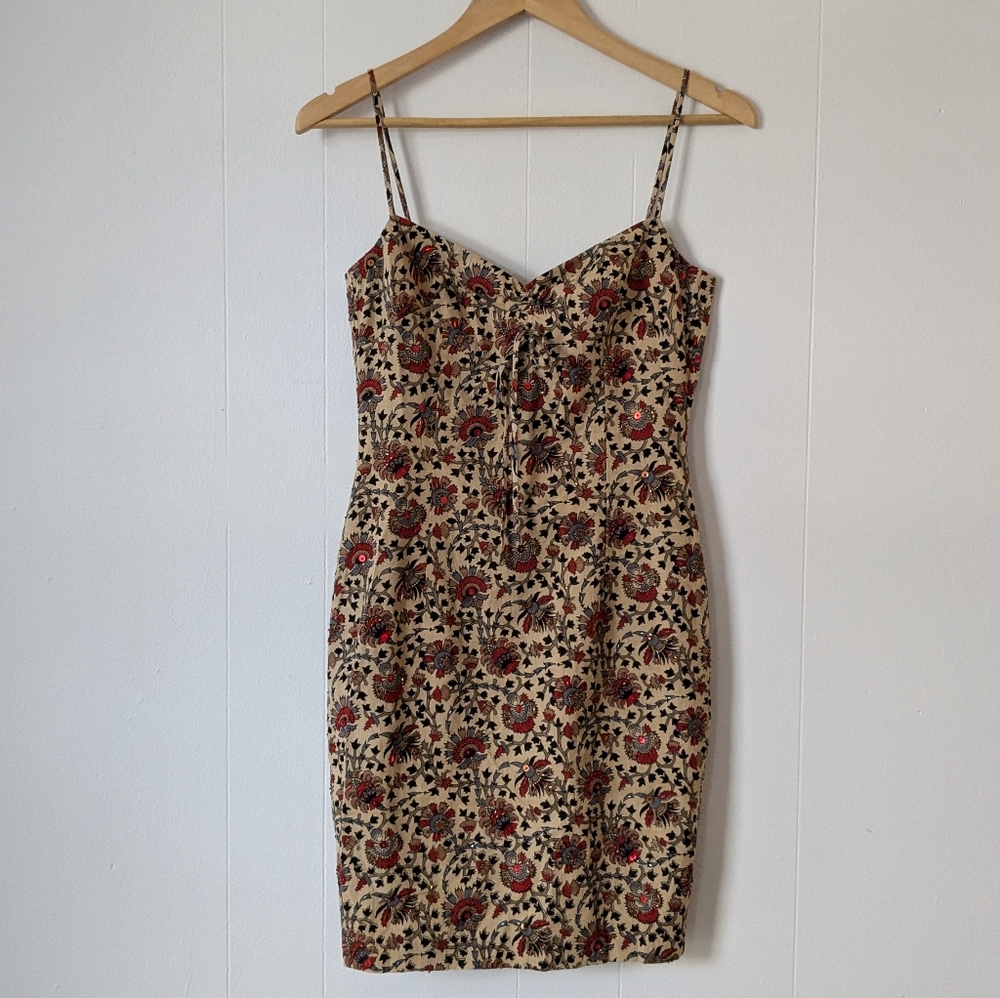 Vintage 90s Laundry by Shelli Segal Beaded Boho Print Dress Sz 4